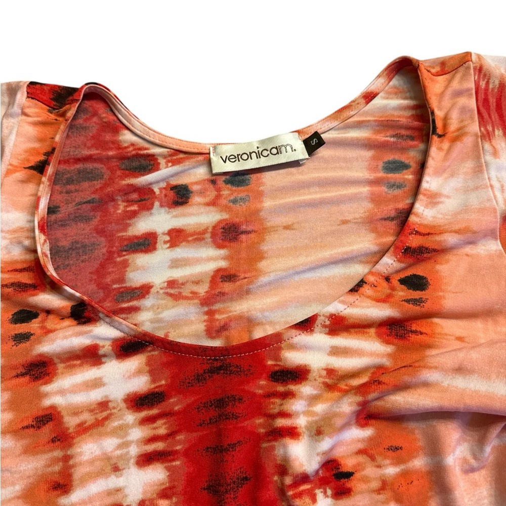 Boho Red Tie-Dye Bell Sleeved Tunic with Lace Accents - Picture 4 of 5
